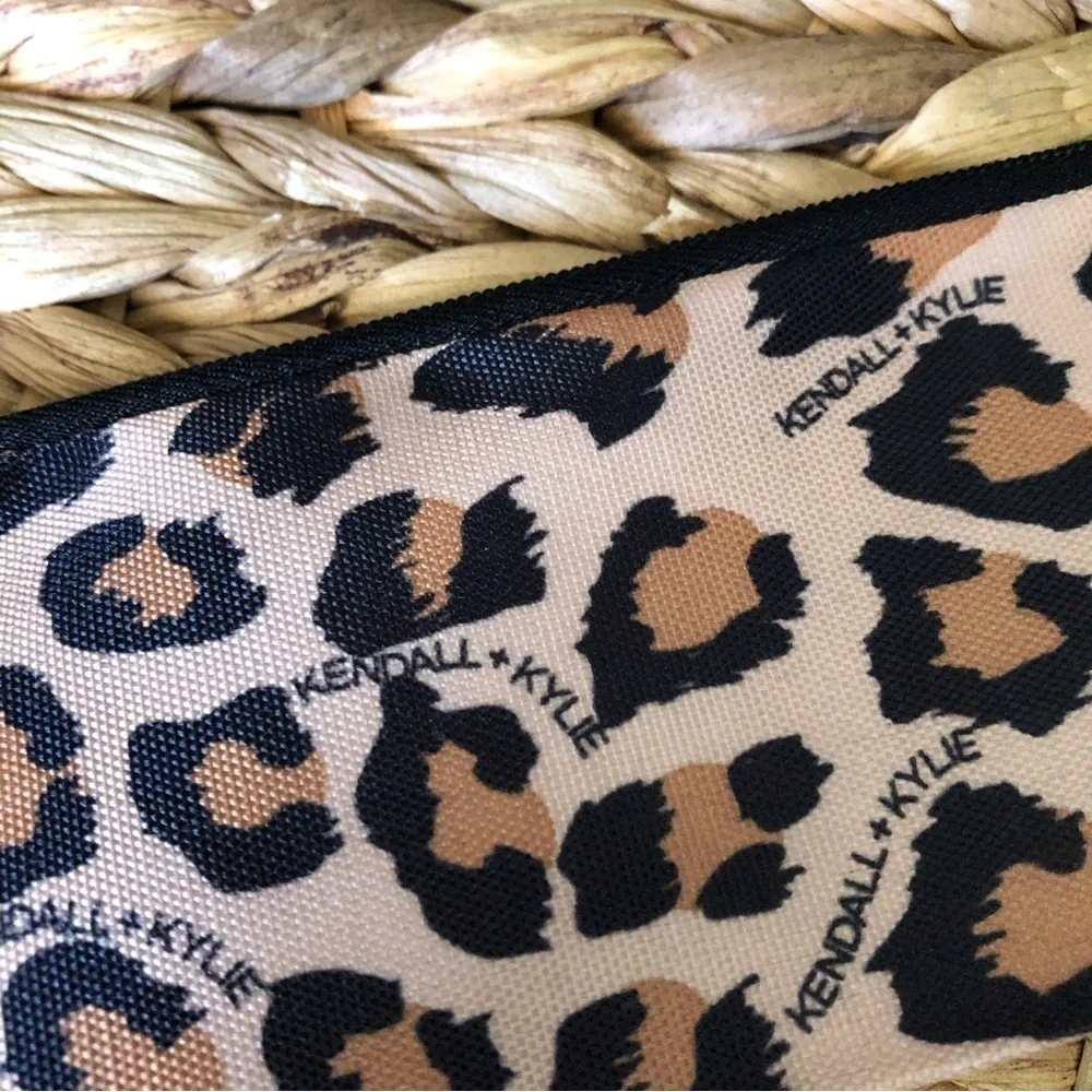 Kendall & Kylie brown animal print small zippered cosmetic bag